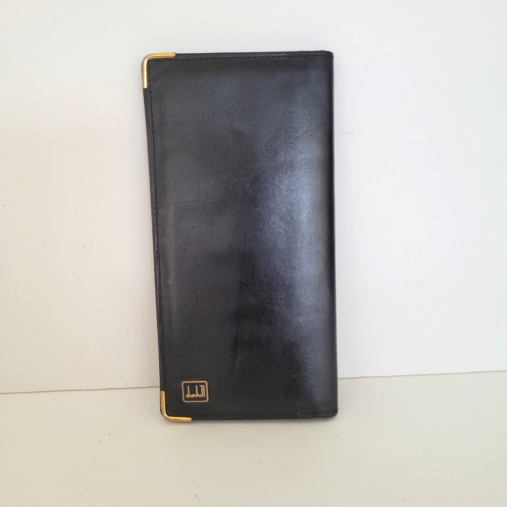 Dunhill London Mens Black Leather Long Bifold Wallet Gold Hardware Made England